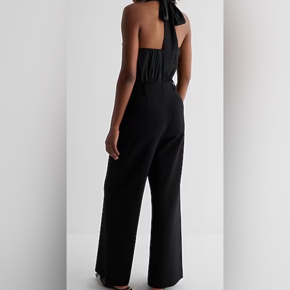 Satin Tie Halter Cowl Neck Wide Leg Jumpsuit - Picture 4 of 11